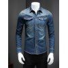 Chemise en Jean Manches Longues à Col Rabattu Design Délavé et Poche Grande-Taille pour Hommes - Bleu XL