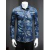 Plus Size Turn-Down Collar imprimé floral manches longues hommes d  'Denim Shirt - Bleu 4XL
