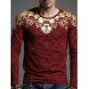 Stylish Gold Stamping Geometric Print Slim Fit Long Sleeves Tee For Men - Rouge foncé L