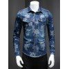 Plus Size Turn-Down Collar imprimé floral Poches de manches longues hommes  Denim Shirt - Bleu M