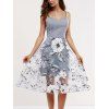 Voile Splicing Floral Print Cami Dress - Gris XL