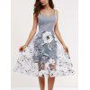 Voile Splicing Floral Print Cami Dress - Gris M