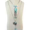 Vintage Faux Turquoise Elephant Fringe Necklace Layered pour les femmes - Argent 