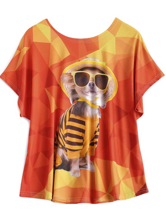 Plus Size Puppy verre Imprimer T-shirt - Orange L