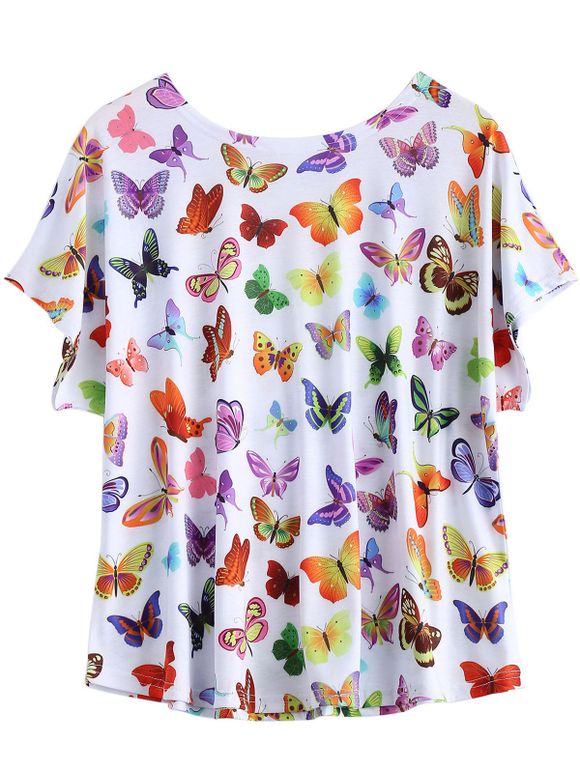 T-shirt Imprimé Papillon Grande Taille - Blanc 3XL