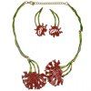 Un costume de collier et boucles d'oreilles pour les femmes Fleur strass Résine Vintage - Rouge 
