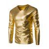 T-Shirt Manches Longues Tendance avec Col en V Brillant pour Hommes - d'or 2XL