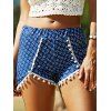 Taille élastique frangée Floral Shorts Imprimer Beach - Bleu profond L