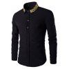 Shirt Collier d'or Feuilles brodé à manches longues T-shirt - Noir 2XL