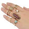 Alliage Vintage Oval Faux Turquoise Emboss Geomrtric Ring Set pour les femmes - d'or 