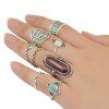 Alliage Vintage Oval Faux Turquoise Emboss Geomrtric Ring Set pour les femmes - Argent 