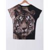 Batwing Sleeve Tiger Pattern T-Shirt - Noir XL