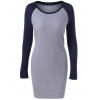 Brief Raglan Sleeve Hit Color Sheath Dress - Bleu /Gris XL