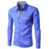 Chemise à Manches Longues et Poche avec Rebords à Rayures - Bleu XL