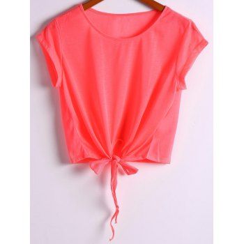 

Active Scoop Neck Short Sleeve Candy Color Sport T-Shirt For Women, Red