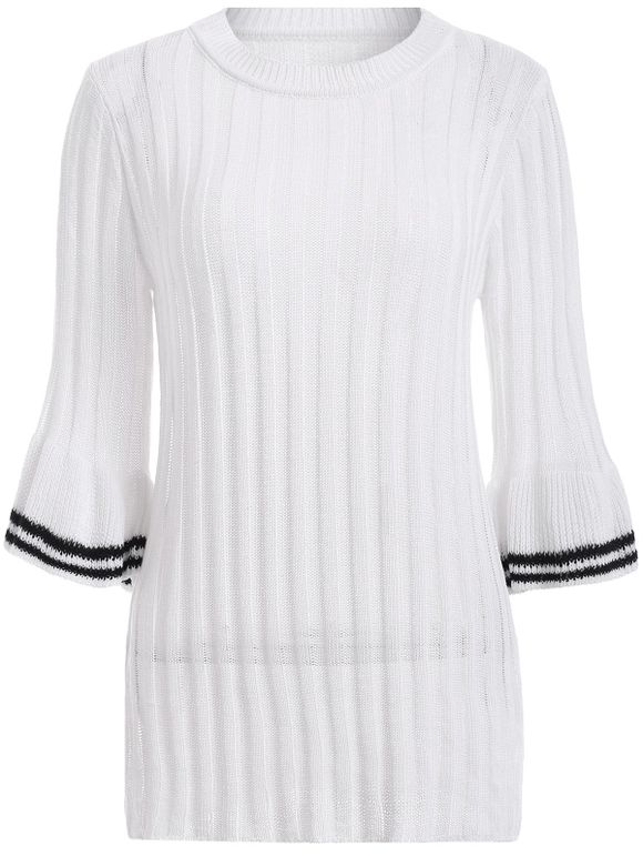 Crochet de Bell Sleeve Jewel Neck Sweater - Blanc ONE SIZE