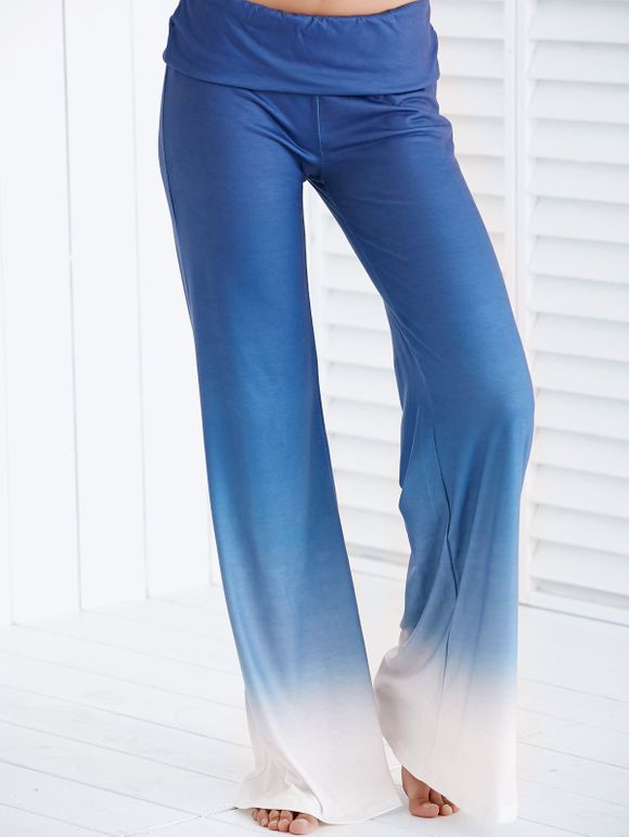 Pantalon De Femme Ombré Chic Coupe Lâche à Taille Élastique - Bleu Glacé XXS