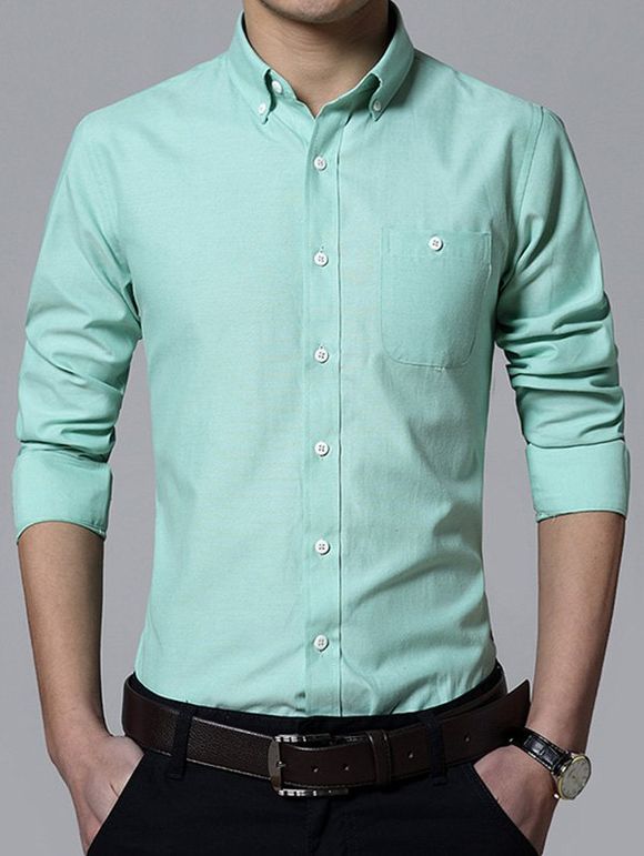 Chemise Boutonné avec Poche Design à Col Relevé de Grande Taille Pour Homme - Vert clair M