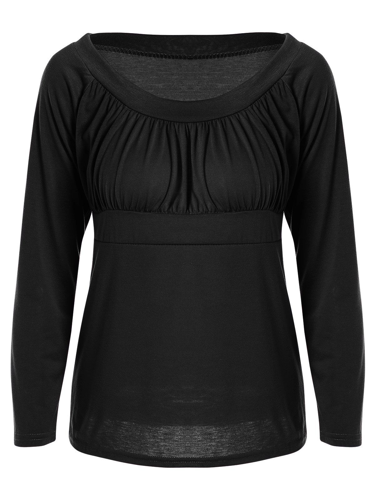 

Simple Frilling Pure Color Tee, Black