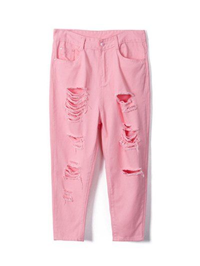 Plus Size Sweet Pure Color Ripped Jeans - Rose clair 42