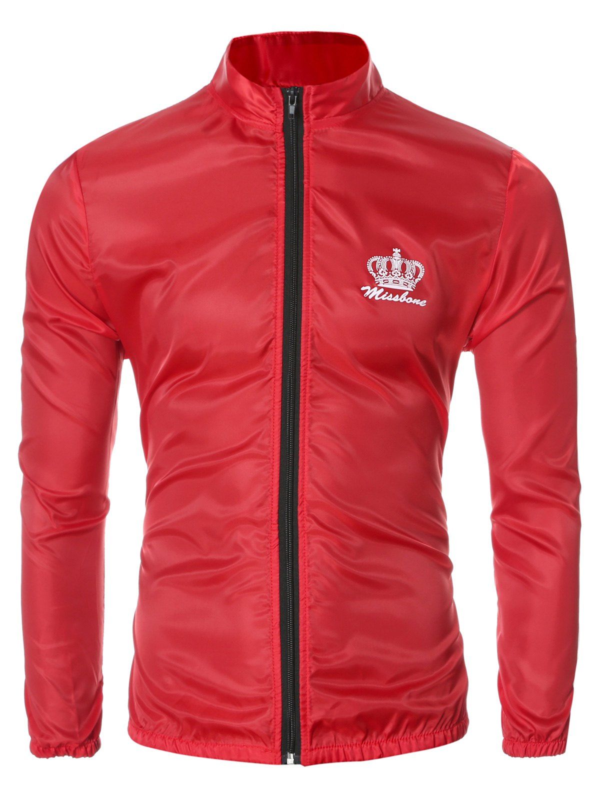 

Crown Print Zip Up Elastic Cuff Stand Collar Men's Jacket, Red