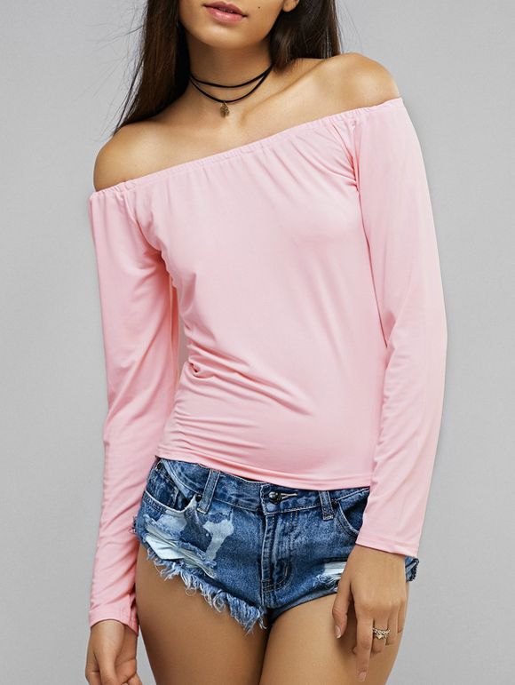 Rose manches longues Off The Shoulder Blouse - Rose M