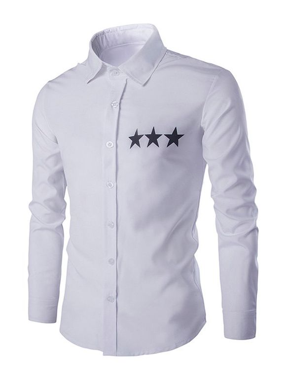 Étoile Motif solide Hommes Couleur  's col de chemise à manches longues T-shirt - Blanc XL