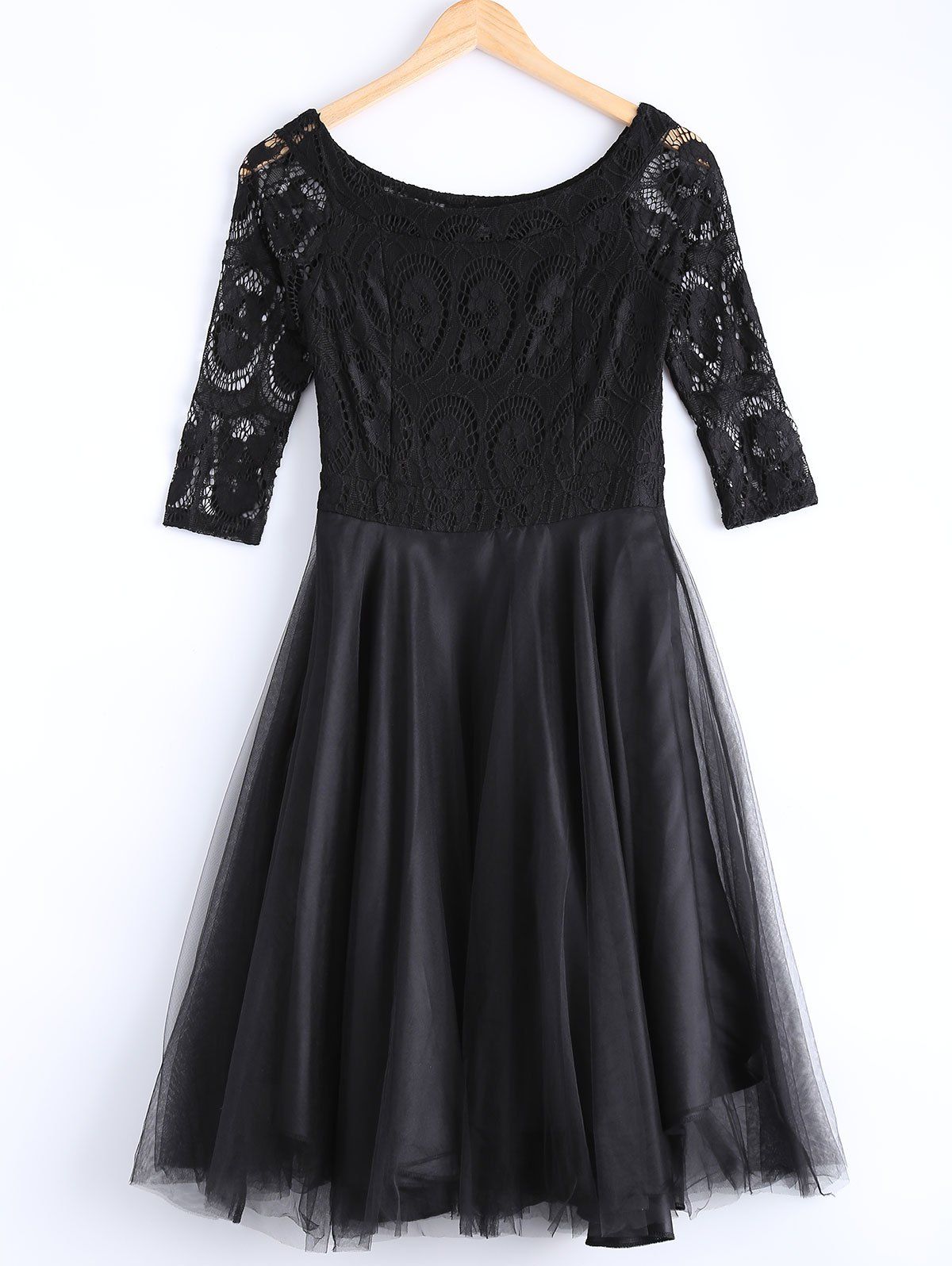

Attractive Women's Mesh Lace Spliced Dress, Black