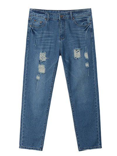 

Plus Size Trendy Crease Five Pockets Jeans, Blue