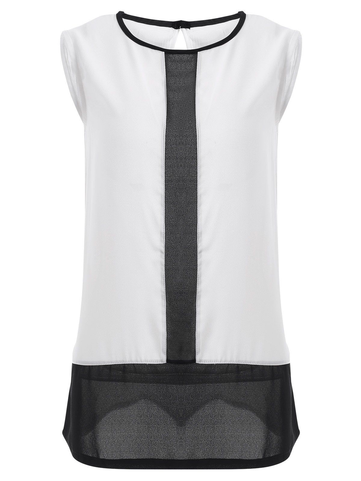

Sleeveless Round Neck Color Block Chiffon Blouse, White and black