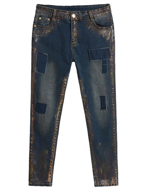 

Plus Size Appliqued Spray Painting Jeans, Blue