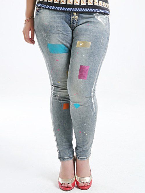 

Plus Size Five Pockets Gilding Jeans, Blue gray