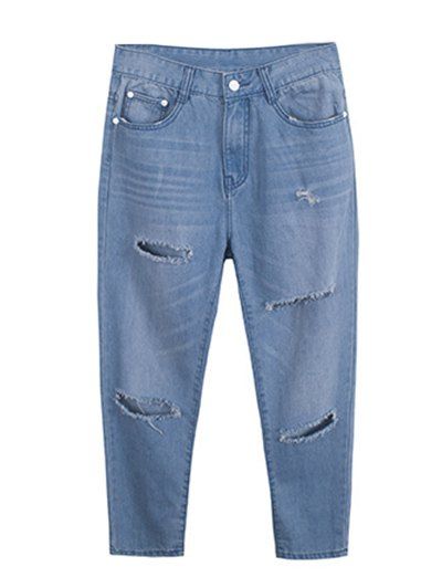 

Plus Size Chic Ripped Harem Jeans, Light blue