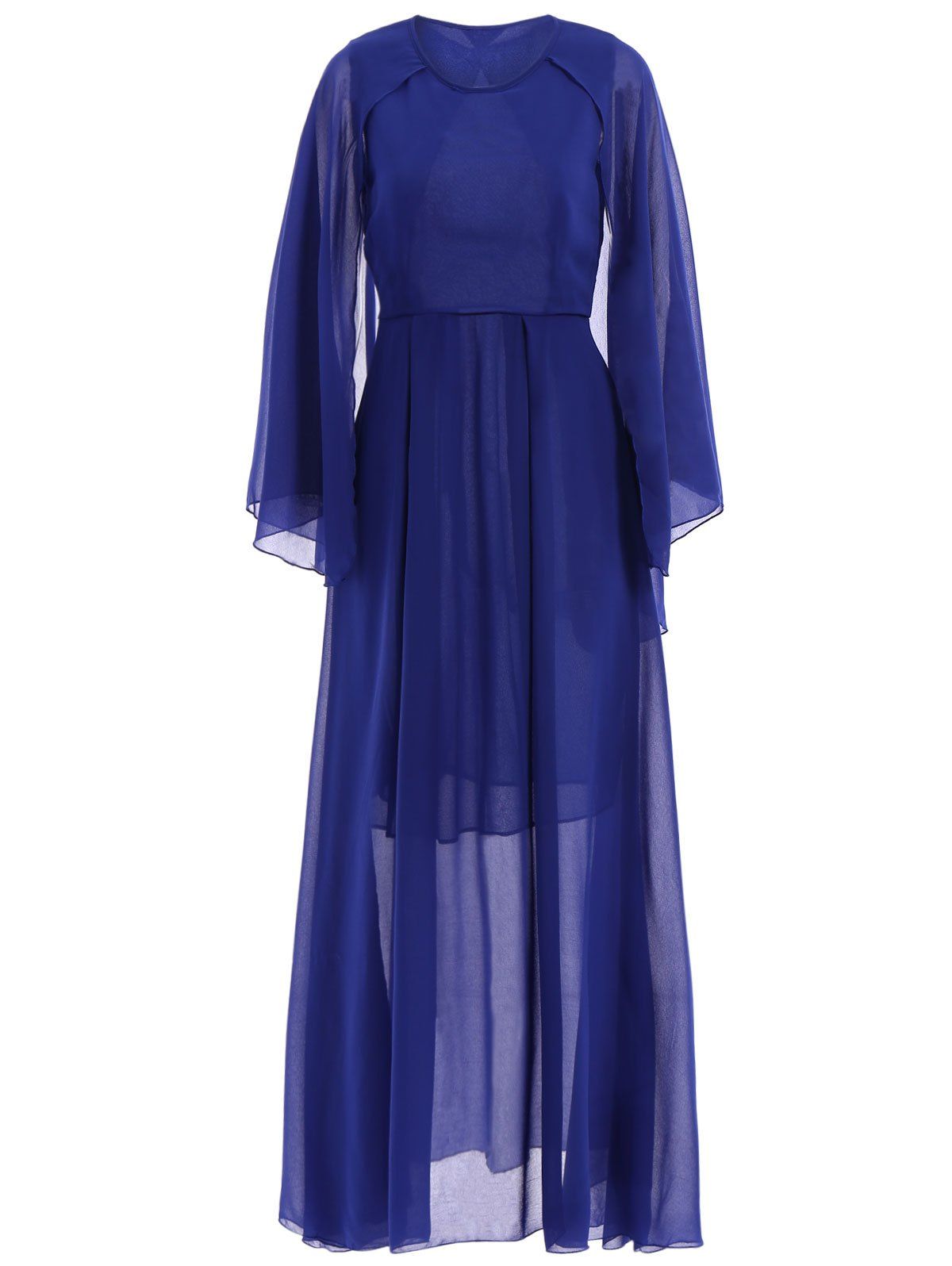 

Chic Style See-Through Solid Color Jewel Neck Sleeveless Dress For Women, Blue