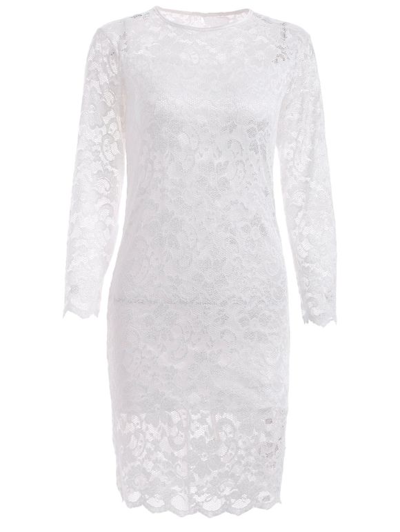 Lace Tight Robe de soirée à manches - Blanc XL