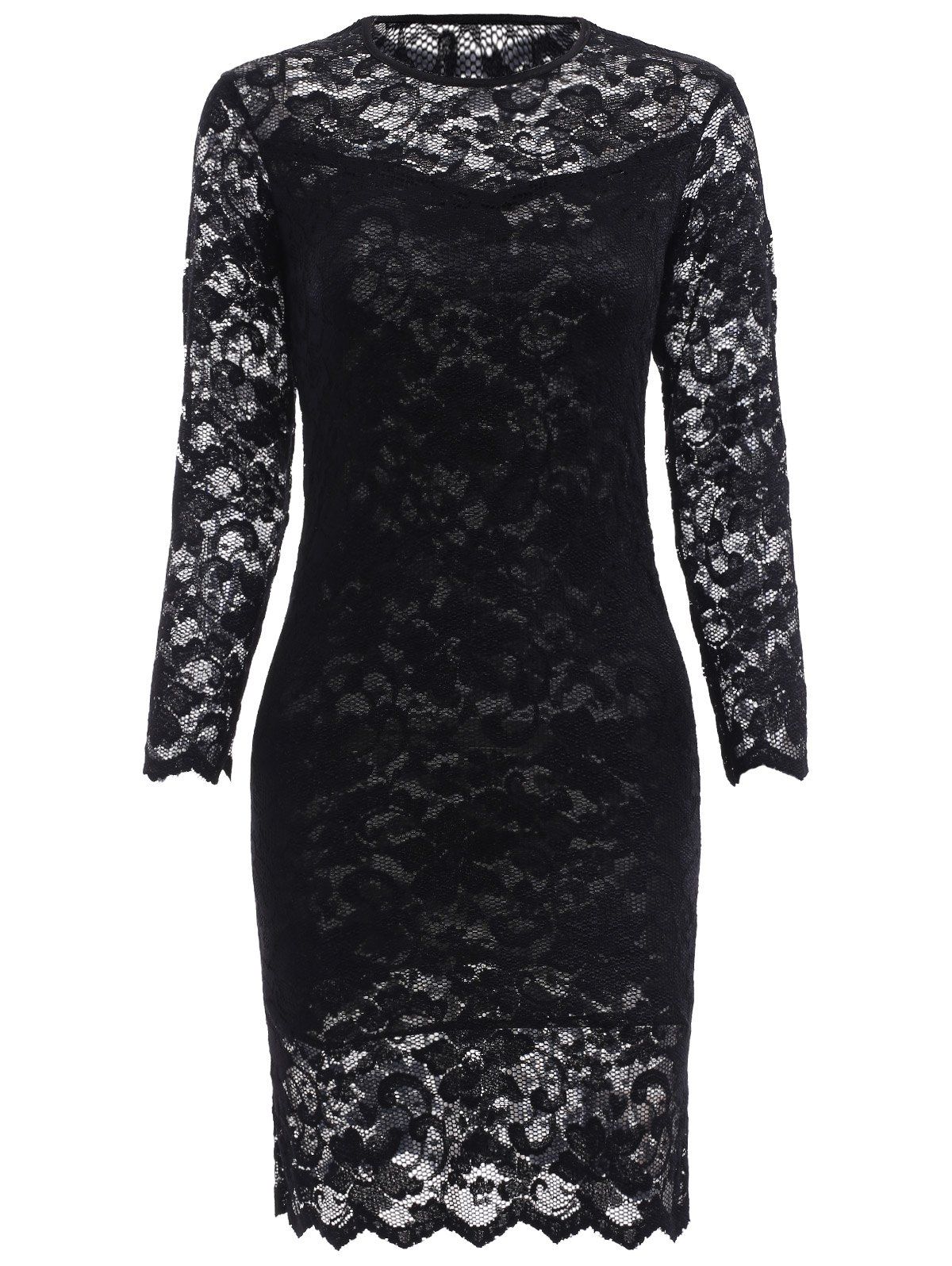 [41% OFF] 2021 Lace Tight Homecoming Dress With Sleeves In BLACK ...