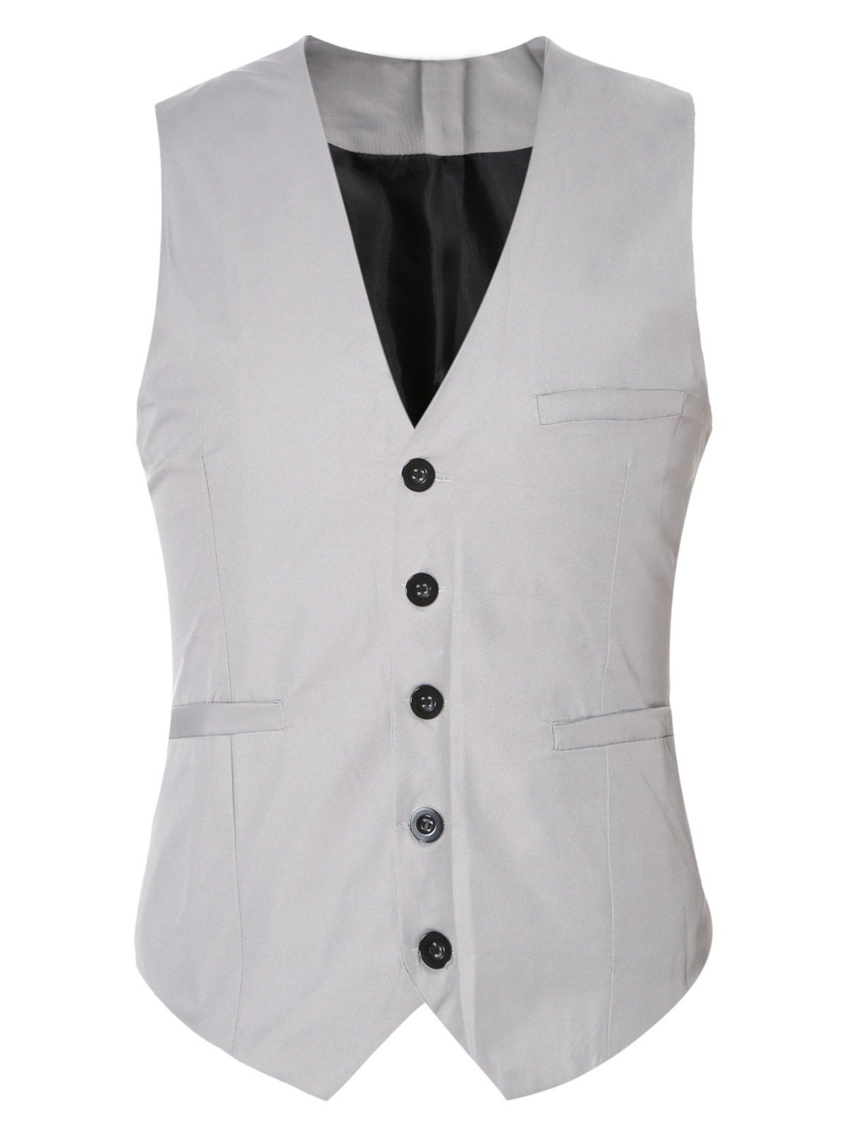 

Buckle Back Solid Color Single Breasted Men's Vest, Gray