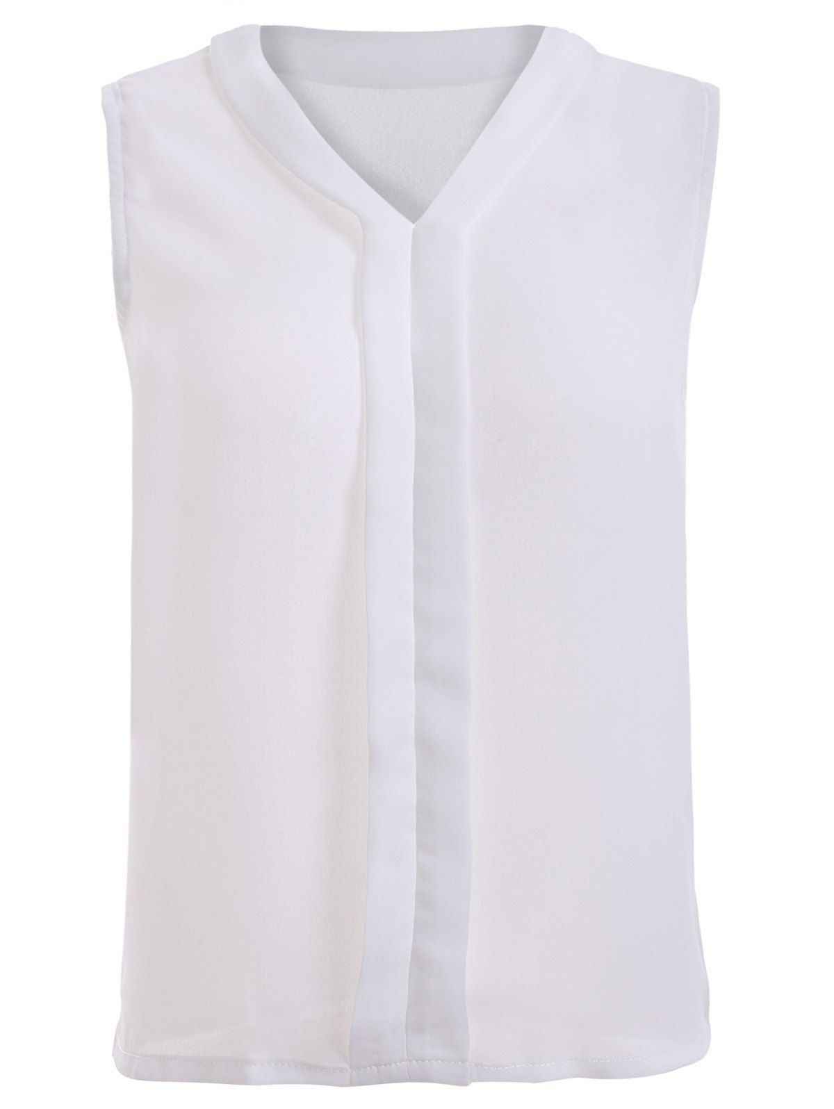 

V-Neck Solid Color Women's Chiffon Tank Top, White