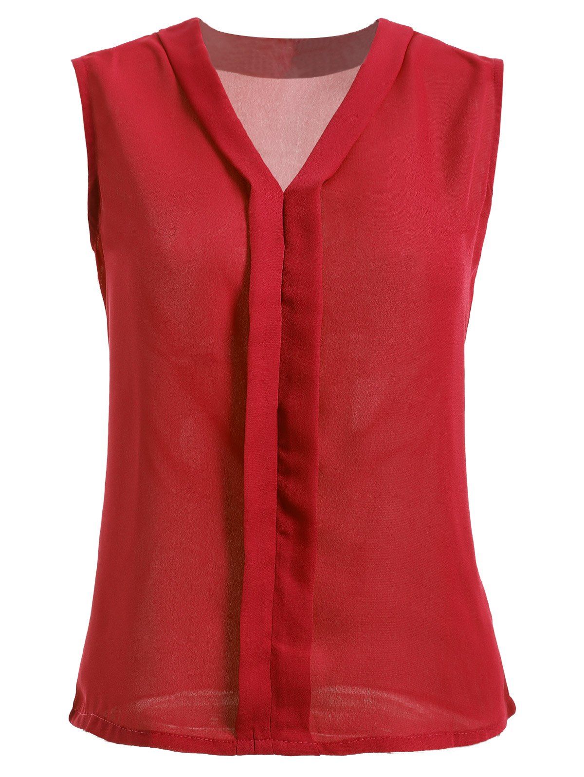 

V-Neck Solid Color Women's Chiffon Tank Top, Red