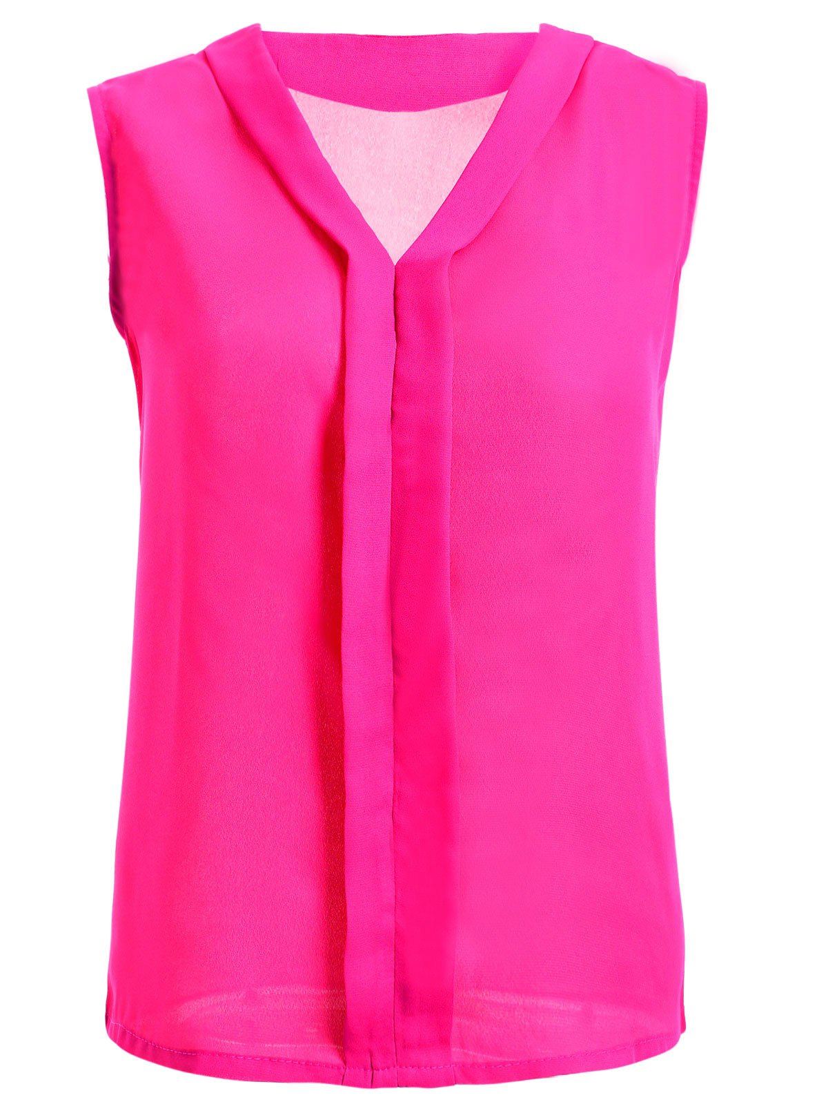 

V-Neck Solid Color Women's Chiffon Tank Top, Rose red