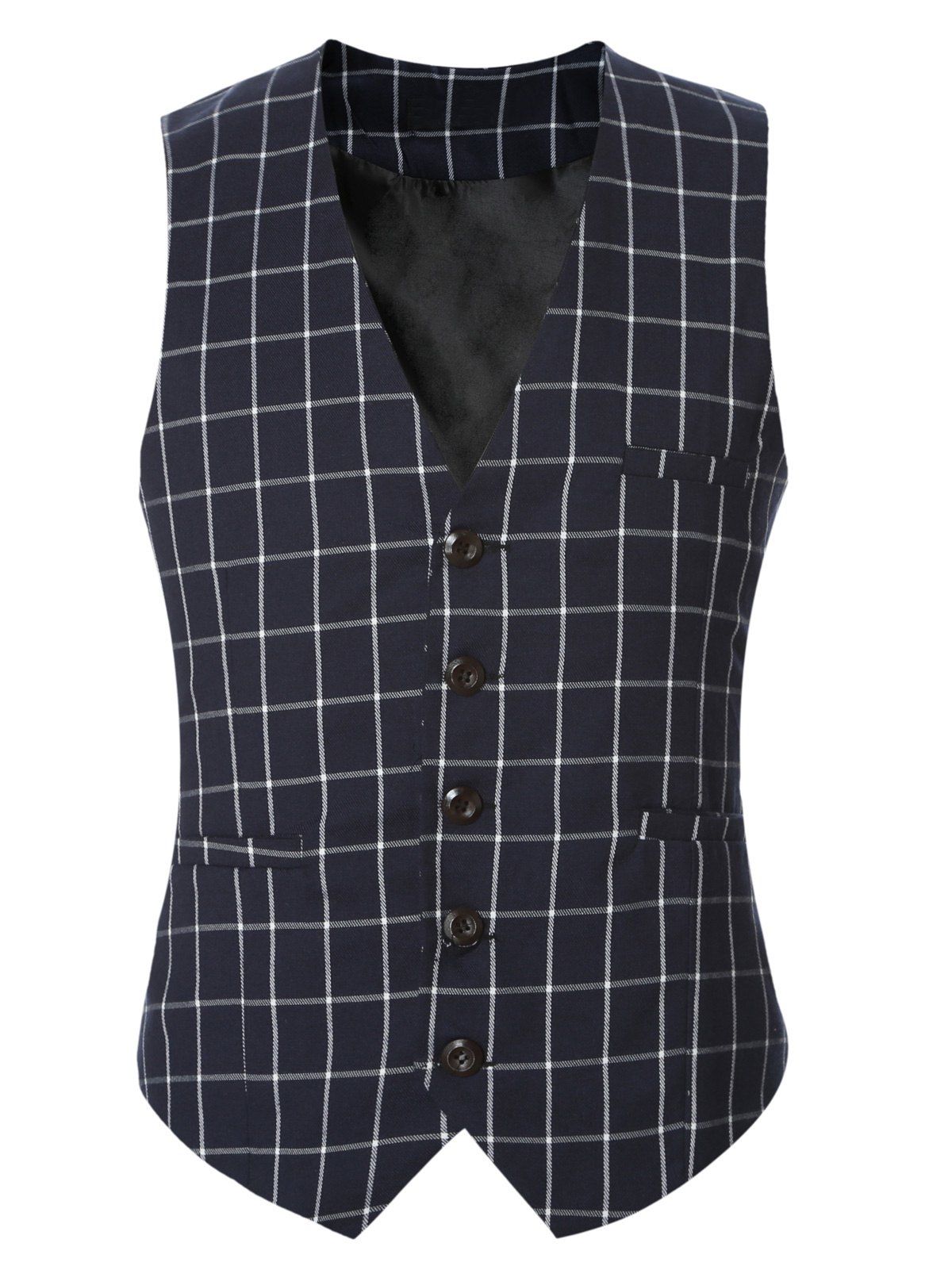 

Buckle Back Plaid Single Breasted Men's Vest, Cadetblue