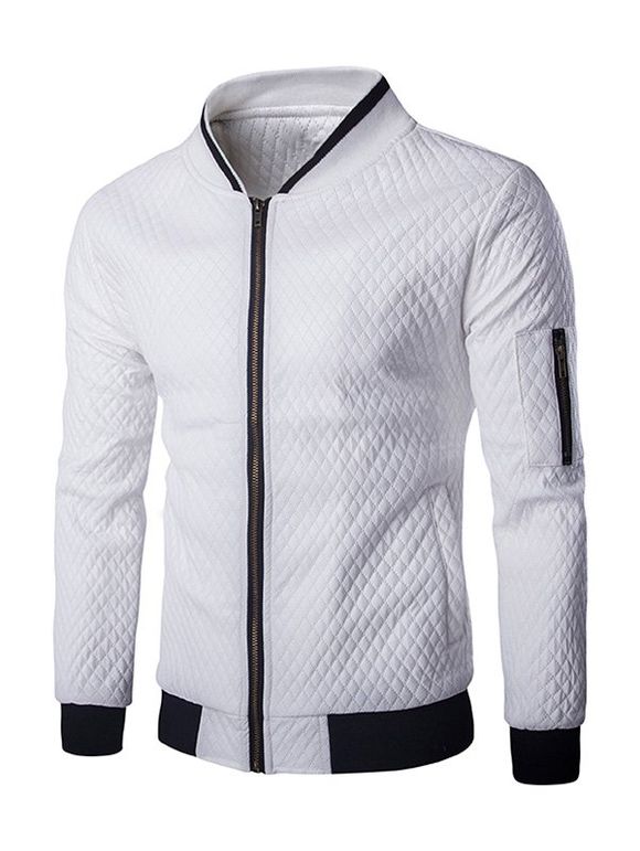 Multi-Pocket Argyle Motif stand Collar manches longues Hommes d  'PU Leather Jacket - Blanc 2XL