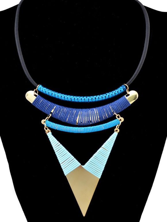 Collier de chaîne en cuir à la mode Triangle PU - Bleu 