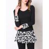 T-shirt Péplum Chic Motif Floral Jointif Pour Femme - Noir 5XL