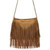 Stylish Weaving and Fringe Design Crossbody Bag For Women - CAMEL 
