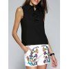 Flower Embellished Blouse + Embroidered Shorts Twinset - Blanc et Noir M