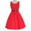 Bouton Pure Couleur Retro sweetheart cou ruché Robe patineuse - Rouge M