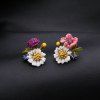Paire de boucles d'oreilles fleur Deliacte émail multicolore pour les femmes - Blanc 
