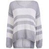 Crochet Striped Long Sleeve Sweater - Gris et Blanc ONE SIZE