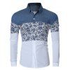 Floral Print chambray Spliced ​​manches longues hommes  's Shirt - Bleu 2XL